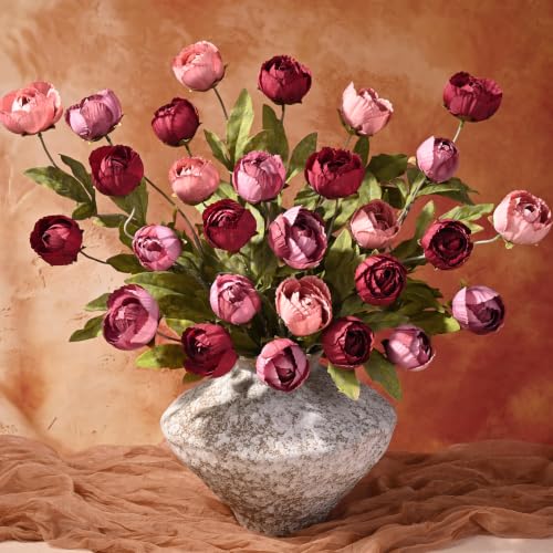 6 Pcs 27" Faux Peonies Artificial Flowers for Vase, Red Mix | Fake Silk Peonies Flowers for Wedding, Vase Filler Flowers for DIY Bouquets Centerpieces Bridal Shower Office Decor - color: Warm&dusty Pink and Burgundy, size: 6Pcs