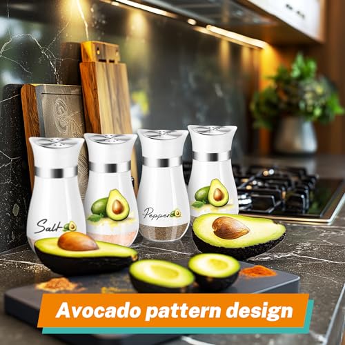 Avocado Salt and Pepper Shakers - 4 oz Glass Set with Stainless Steel Lids | Avocado Design with Glass Bottoms and Stainless Steel Lids Adds Playful Style to Kitchens and Makes Refilling Easy. - color: Avocado