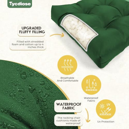 All Weather Outdoor Wicker Chair Cushions of 3 Pieces, Waterproof Outdoor Wicker Chair Cushion for Patio Furniture Loveseat Settee Bench, 1 Loveseat and 2 U-Shaped Thickened Cushions, Green - color: Green