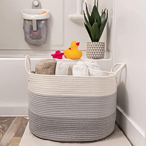 OrganiHaus Round Toy Basket & Blanket Basket, Cotton Rope 20x13" | 3-Toned Gray - Round Cotton Rope Basket, 20x13" - color: 3-toned Gray, size: Wide