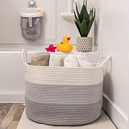 OrganiHaus Round Toy Basket & Blanket Basket, Cotton Rope 20x13" | 3-Toned Gray - Round Cotton Rope Basket, 20x13" - color: 3-toned Gray, size: Wide