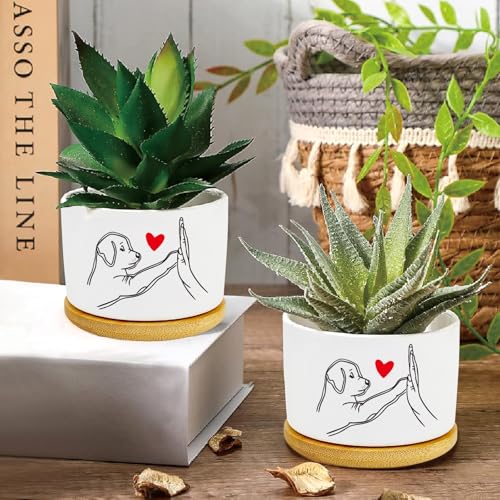 1Pcs Dog Window Garden Planter Pots with Drainage Tray, Ceramic Pot 3 Inch | Small Planters for Plants,Decoration for Outdoors,Home,Office,Dog Gifts for Women Men,Housewarming(No Plants Included) - style: Dog