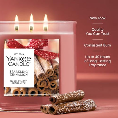 Yankee Candle Cinnamon Stick, Scented Candle, 14.5oz 3-Wick Candle Jar with up to 40 Hours Burn Time - color: Sparkling Cinnamon, size: 14.5oz