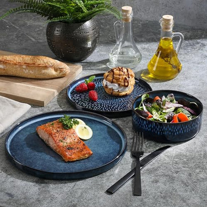 Gibson Elite 12 Piece Matisse Moderna Stoneware Reactive Glaze Plates and Bowls Dishes Dinnerware Set - Cobalt Blue - color: Cobalt Blue (Moderna), size: Service for 4 (12pcs)
