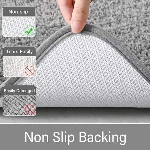 LOCHAS Bathroom Rugs Sets 3 Piece, Long Bath Mat Set Non Slip, Grey | Washable Absorbent Toilet Rug, Shaggy Soft Cozy Quick Dry - color: Grey, size: 48" x 20" + 24" x 17" + U Shape 24" x 20"