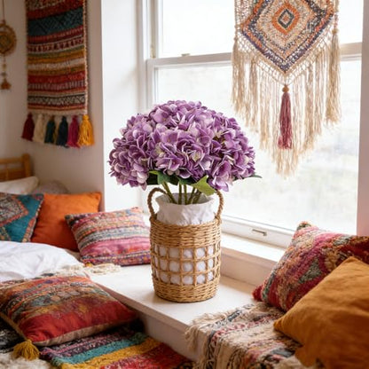 Kimura's Cabin 6Pcs Artificial Hydrangeas Flower Silk Fake Flowers,Purple | Faux Hydrangea Flowers with Stems,Wedding Party Bouquet Arrangements,Home Table Centerpieces,Vase Filler Plants,Office Deco - color: Purple