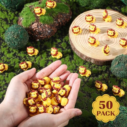 Threehoney 50 Pcs Mini Resin Animal Miniature Figurines Bulk Adorable Garden Accessories for Christmas Gifts Micro Landscape Ornaments Home Decor Bookcase Living Room Scenes Kit (Lion Style) - style: Lion Style