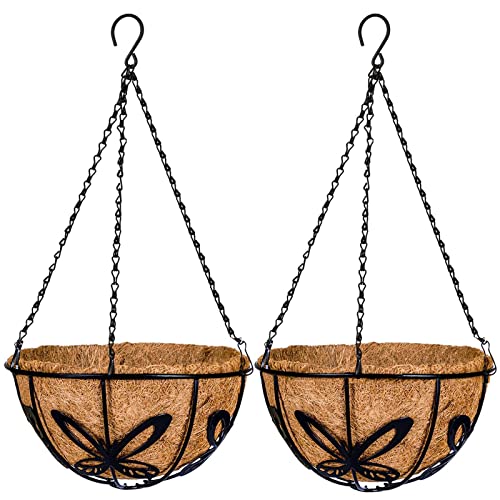 Kingbuy Metal Hanging Planter Basket with Coconut Fiber Liner Chain Wire Plant Holder 10 Inch Flower Pot for Indoor Outdoor Decor, Butterfly Pattern, 2 Pack - size: 10 Inch, style: Butterfly