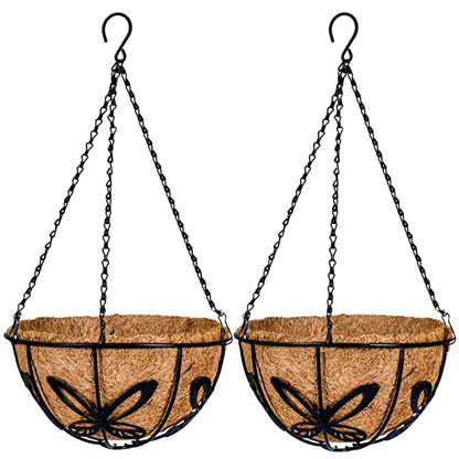 Kingbuy Metal Hanging Basket for Plant Planter with Coconut Fiber Liner Chain Wire Holder 12 Inch Flower Pot Indoor Outdoor Patio Lawn Garden Decor, Butterfly Pattern, 2 Pack - size: 12 Inch, style: Butterfly