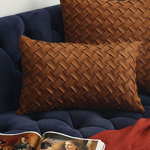 vctops Boho Basket Weave Pattern Decorative Throw Pillow Cover Super Soft Suede Solid Lumbar Accent Cushion Case for Couch Sofa Car (Brown,12"x20") - color: Brown, size: 20" x 12" (Pack of 1)