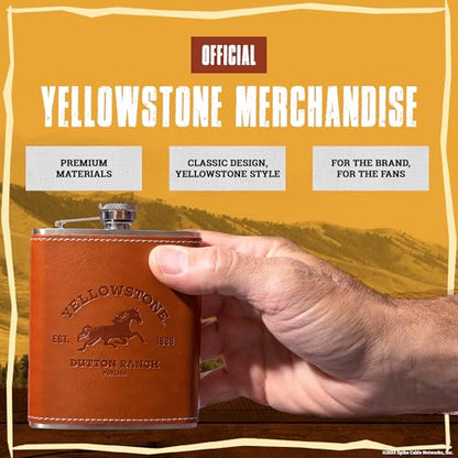 Dragon Glassware x Yellowstone Barware Gift Set of 4 - Official Merchandise | Includes Yellowstone Drinking Glass, Shot Glass, Leather Flask & Chilling Stones