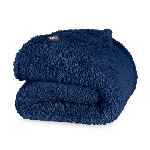 Bare Home Faux Shearling Blanket (Full/Queen, Solid Dark Blue) | Blanket for Bed, Sofa, Couch, Camping, Travel, and Gifts, Warm & Lightweight, Fluffy & Soft - color: 05 - Solid Dark Blue, size: Full/Queen