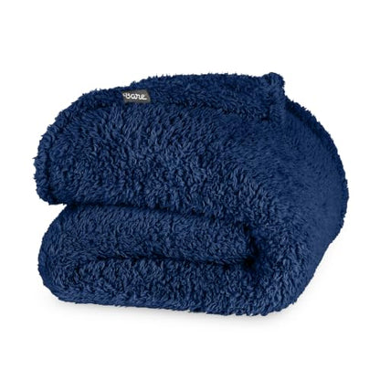 Bare Home Faux Shearling Blanket (Full/Queen, Solid Dark Blue) | Blanket for Bed, Sofa, Couch, Camping, Travel, and Gifts, Warm & Lightweight, Fluffy & Soft - color: 05 - Solid Dark Blue, size: Full/Queen