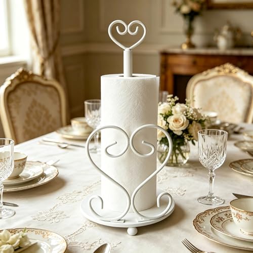 Paper Towel Holders Countertop - Paper Towel Holder Standing - Decorative Paper Towel Roll Holder Metal Paper Towel Holder (Heart Shaped) - color: Heart-shaped(matte White)