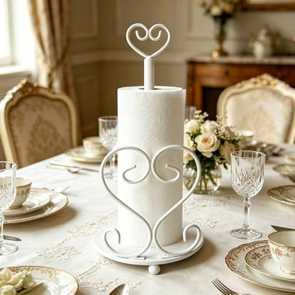 Paper Towel Holders Countertop - Paper Towel Holder Standing - Decorative Paper Towel Roll Holder Metal Paper Towel Holder (Heart Shaped) - color: Heart-shaped(matte White)