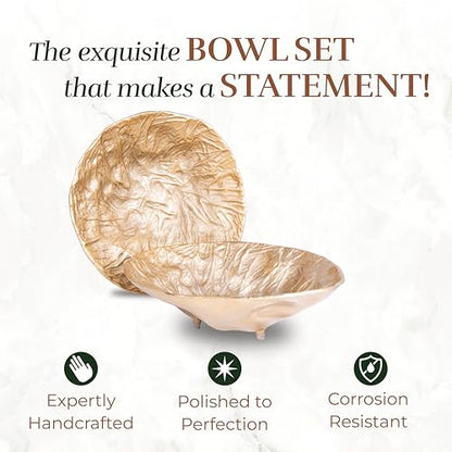 OBJET D'ART Emory Decorative Round Gold Bowl, Set of 2 | Accent Decor, Living Room, Ottoman, Coffee Table, Candles, Liquor, Centerpieces, Great for Entertaining and Everyday Use