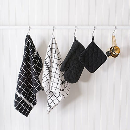 DII Basic Terry Collection 100% Cotton Quilted, Oven Mitt, Black, 2 Piece - color: Black, size: Oven Mitt