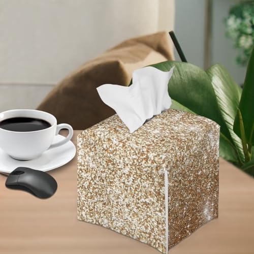 Gold Square Tissue Box Holder with Bottom Belt Foldable Napkin Facial Tissue Holder Dispenser Home Car Office Paper Organizer - color: Gold