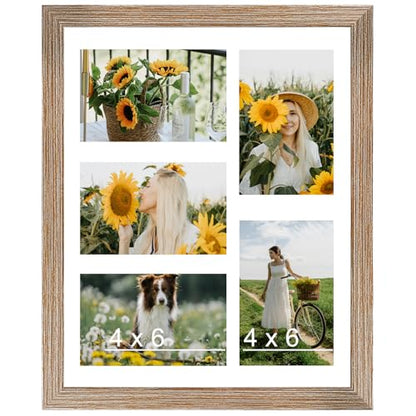 JCJMY 11x14 Collage Picture Frame with Mat, Display 5 Pcs 4x6 Photos or 11x14 Picture, Five Opening 4x6 Picture Frame Collage for Wall Hanging, Lightweight 4 x 6 Multi Photo Frame, Rustic Brown - color: Rustic Brown