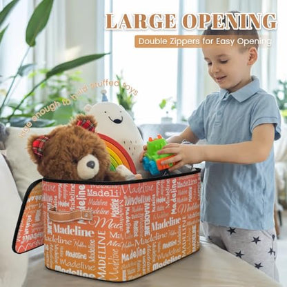 Custom Storage Basket with Name, Personalized Keepsake Box, Orange | Foldable Fabric Gradient Large Memory Bin with Handle Lid Lightweight Waterproof Dustproof, 14"L x 10.2"W x 10.4"H - color: Option 17