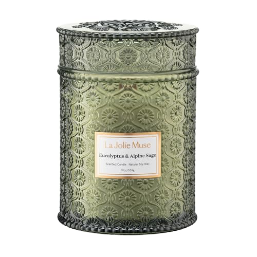 LA JOLIE MUSE Eucalyptus Sage Fresh Scented Candles for Home, 19 oz Soy Wax | Large Jar Luxury Candle, Clean Non Toxic, Gift for Women & Men, Relaxing Aromatherapy Candle, Decorative Candles, Wood Wick - color: Eucalyptus & Alpine, size: 19 oz