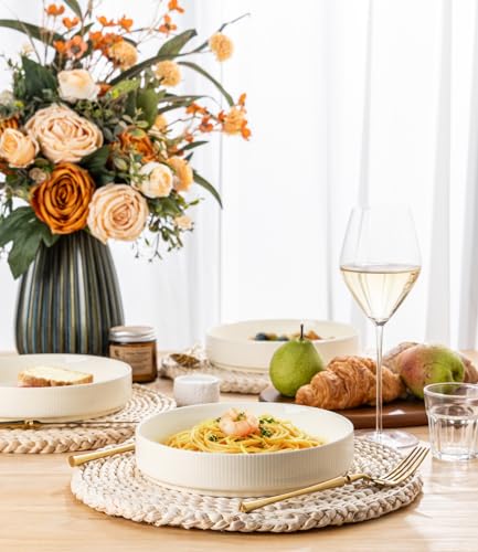 7.5" Ceramic Pasta Bowls Set of 4, Salad Bowls | Versatile Serving Bowls for Pasta, Salad, Fruit & Noodles, Housewarming & Wedding Gift, Beige - color: Beige, size: 7.5 Inch