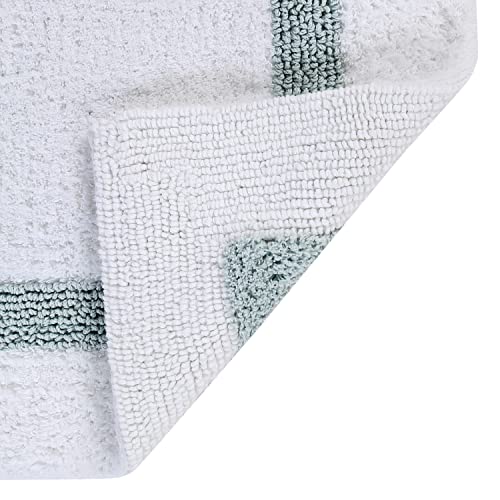 Better Trends 100% Cotton Hotel Collection Bath Mats Set, White & Blue Mats - Tufted, Reversible & Absorbent & Machine Washable 2 Piece Bathroom Rug Set, Shower & Sink Bath Rug - color: White & Blue, size: 2 Piece Set (17" x 24" | 17" x 24")