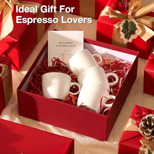 Hlukana Porcelain Espresso Cups Set of 4, 3.5 oz Small Coffee Mugs, White Demitasse Cups Perfect for Espresso Machine and Coffee Maker, Microwave Dishwasher Safe Espresso Cups