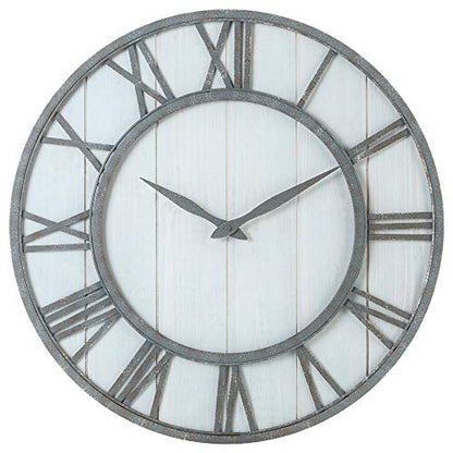 Oldtown Farmhouse Metal & Solid Wood Noiseless Wall Clock (Whitewash, 24-inch) - color: Whitewash, size: 24-inch
