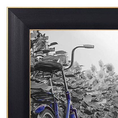 Americanflat 5x7 Picture Frame with Polished, Crystal Clear Glass - Set of 2 - Picture Frames for Tabletop and Wall Display - Black with Gold Trim | Wall or tabletop display with included easel, triangle hangers included, secure turn-tab backing, gold tri