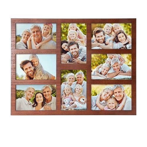8-Opening Picture Frame Collage for 4x6 Photos – Dark Brown Multi Frame | Wall or Tabletop Display – Rustic Wood Style Family Photo Frame, Gallery Frame for Living Room, Bedroom, or Hallway - color: 8 Opening-Drak Brown-4x6
