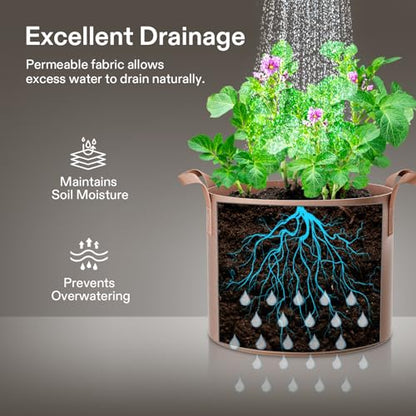 VIVOSUN 5-Pack 1 Gallon Plant Grow Bags Fabric Pots with Handles | 300G Thickened Nonwoven Fabric, Excellent Drainage, Healthy Root Growth, BPA-Free, Reusable - color: Tan, size: 1 Gallon