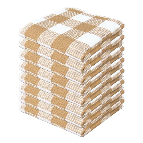 Waffle Weave Plaid Dish Cloths, 100% Cotton, 12x12 Inch, Soft Absorbent Quick Drying Buffalo Check Dish Rags for Kitchen, 8 Pack, Spring Easter Summer - Beige & White - color: Beige White, size: 12 x 12 - 8 Pack