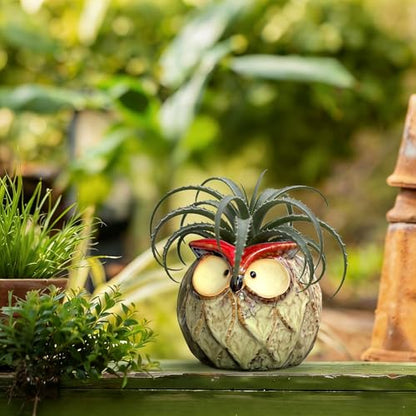 GeLive Owl Succulent Pot Ceramic Cactus Planter with Drainage Hole, Cute Small Plant Container for Desk Windowsill Tabletop Decor Pen Holder (No Plants) - size: 4.7" Small