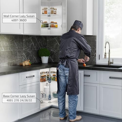 Dowell Base Cabinet Kidney Shape Dia.24 270° Lazy Susan, 2 Shelves, Kitchen Base Corner Cabinet Organizer (Chrome 4001 270 24) - size: Base Cabinet Kidney Shape Dia.24" 270°