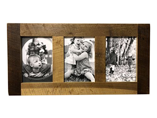 Rustic Wooden Collage Picture Frame, Wood Multi Photo Holder for Wall, Horizontal and Vertical Display, Reclaimed Barnwood, 3 Openings each 5x7 - size: 3 Openings