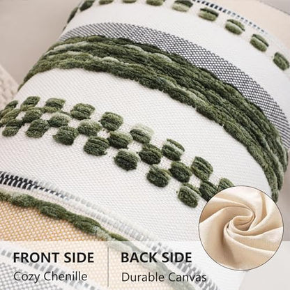 Dark Green Boho Lumbar Throw Pillow Cover 14x36 | 1 Piece,Durable Fabric,Stripe Pillow Cover,Farmhouse Cushion Case,Chenille Pillow Case,Neutral Pillowcase for Sofa Couch Bed - color: Dark Green Stripe, size: 36" x 14" (Pack of 1)