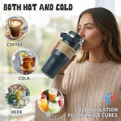 30oz Flip Straw Insulated Water Bottle with Handle, Leak Proof Stainless Steel Tumbler, Double Wall Vacuum Travel Coffee Mug for Cold Drinks, Gym Office Travel Essentials - color: Midnight Blue