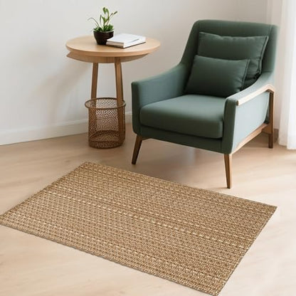Tan Brown Boho Braided Entryway Rug 2x3 ft,Solid Indoor Small Area Doormat | Neutral solid braided mat suitable for front porch,bathroom,kitchen and bedroom indoor daily use - size: 2'x3'(Rectangular)