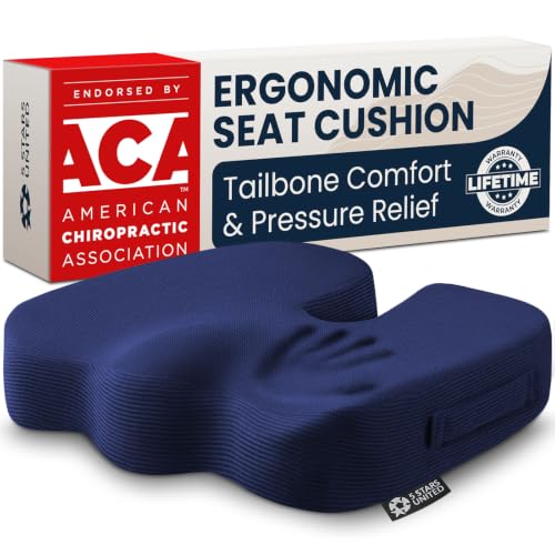5 STARS UNITED Seat Cushion - Memory Foam Chair Pad for Tailbone Pain Relief - Ergonomic Support for Coccyx, Sciatica & Butt - Office, Desk & Gaming Chair, Car Seat, Wheelchair, Airplane, Blue - color: Blue, size: Large