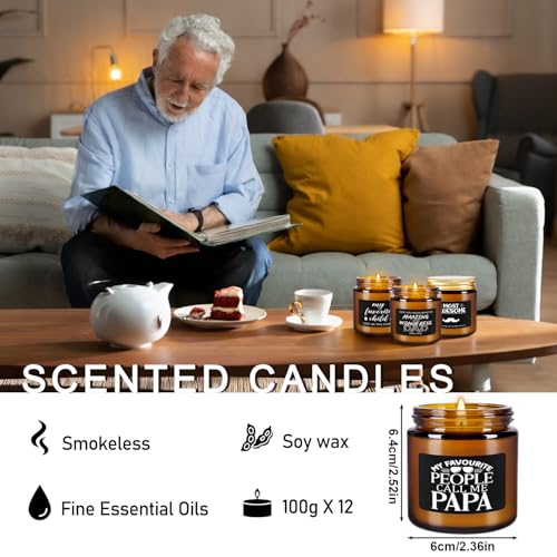 12-Pack Amber Jar Father's Day,Scented Candles, Gift for Dad 3.5oz, Natural Soy Wax and Premium Essential Oils. Ideal for Study Home & Office Aromatherapy. - color: 12Pack-Brown