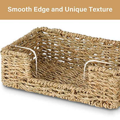 Graciadeco Bathroom Disposable Guest Towel Napkin Holder Long Seagrass Woven Rattan Wicker Table Dinner Paper Hand Guest Towel Napkin Basket Tray Caddy for Kitchen | 1 Pack, Home Decor, Rectangle, Seagrass, Handwoven, Tissue Holder For Bathroom - size: L9