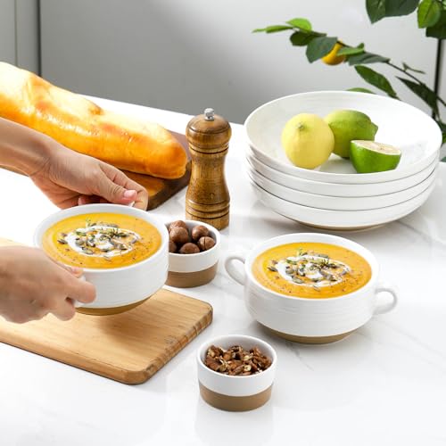 HASENSE Ceramic Soup Bowls with Handles Set of 2, 20 Oz French Onion Soup Crocks, Stackable Serving Bowls for Chili, Stew, Cereal & Pasta, Microwave Dishwasher Safe, White - color: White, size: Set of 2