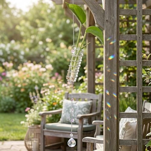 6Pcs Hanging Plant Propagation Station with Crystal Ball Prisms Suncatcher | Window Hanging Propagation Station and Cleaning Brush, Glass Plant Suncatcher for Indoor Wall Gifts for Plants Lovers(Silver) - color: Silver