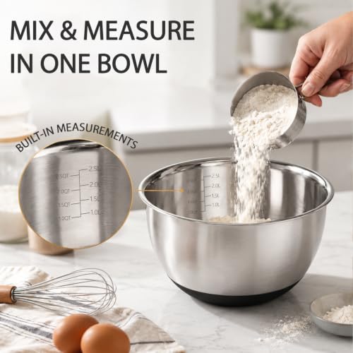 KITEISCAT Stainless Steel Mixing Bowls with Lids – Set of 5 Large Nesting Metal Bowls for Kitchen, Baking, Cooking, Food Prep & Storage, Non-Slip Base, Dishwasher Safe,Black - color: Black