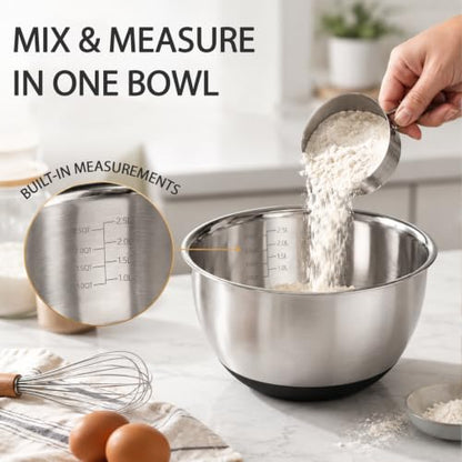 KITEISCAT Stainless Steel Mixing Bowls with Lids – Set of 5 Large Nesting Metal Bowls for Kitchen, Baking, Cooking, Food Prep & Storage, Non-Slip Base, Dishwasher Safe,Black - color: Black