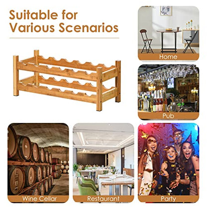HAPPYGRILL Wine Rack, Free Standing 12 Bottles 2-Tier Wine Display Rack, Bamboo Wine Storage Rack Countertop, Natural Wine Bottle Holder Shelf for Bar, Home, Kitchen, Pantry - color: Nature