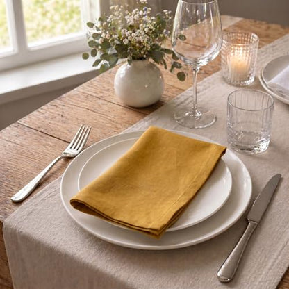 ACCENTHOME Mustard Cotton Linen Napkin Set of 6 18x18 inch Dinner Napkins - Washable Soft Premium Hotel Quality Reusable Napkins Perfect Table Napkins for Family Dinners, Weddings & Everyday Use | Cotton Linen Blend Napkins, Machine Wash On Gentle Cycle,