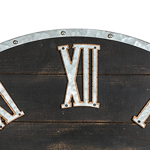 Glitzhome Oversized Rustic Farmhouse Wooden and Galvanized Decorative Large Wall Clock for Home Decor, 27.56", Black