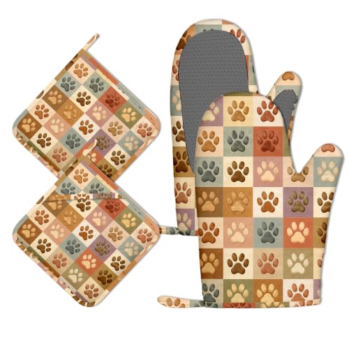 Cute Cat Paw Oven Mitts and Pot Holders Set of 4, Heat Resistant Non Slip Kitchen Gloves Hot Pads, Chef Cooking Baking Gifts for Women Bakers, Kitchen Gifts for Cooking Lover Cooks Mom - color: Cute Cat Paw